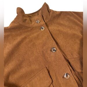 Avec Les Filles Brown Faux Corduroy Knit Shacket L Boxy Fit Convertible Collar‎